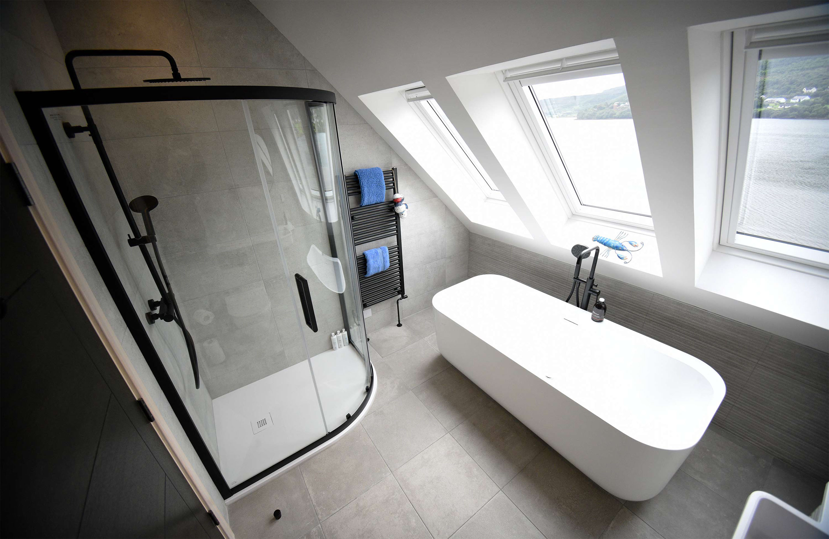 Fisherman's Cottage contains luxury bathrooms with sea views at our self catering accommodation in Portree