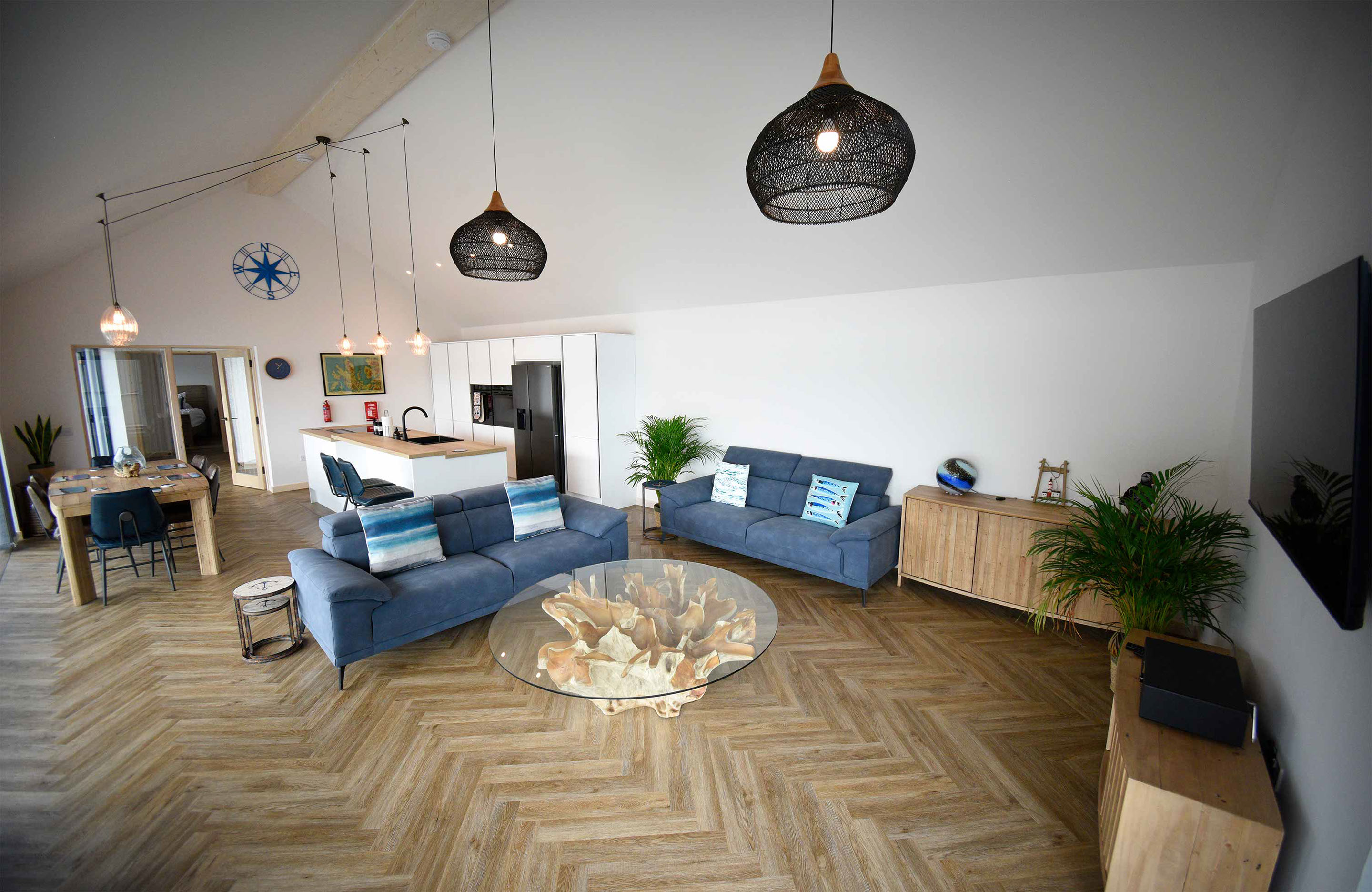 Slignich House luxury self catering accommodation contains an open plan design with living room kitchen and WIFI internet